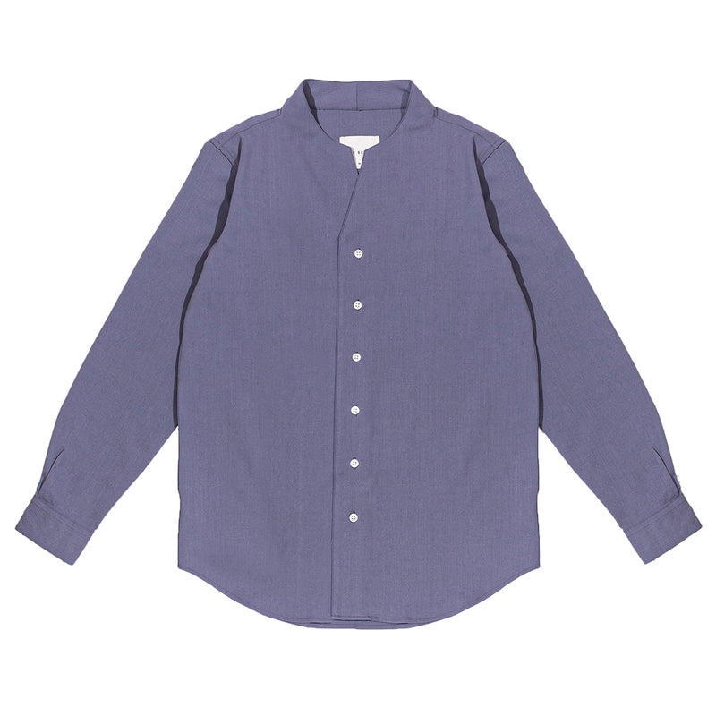 Dusty Blue Collarless Long Sleeves Shirt Part 1 With Visible Buttons & Pleats