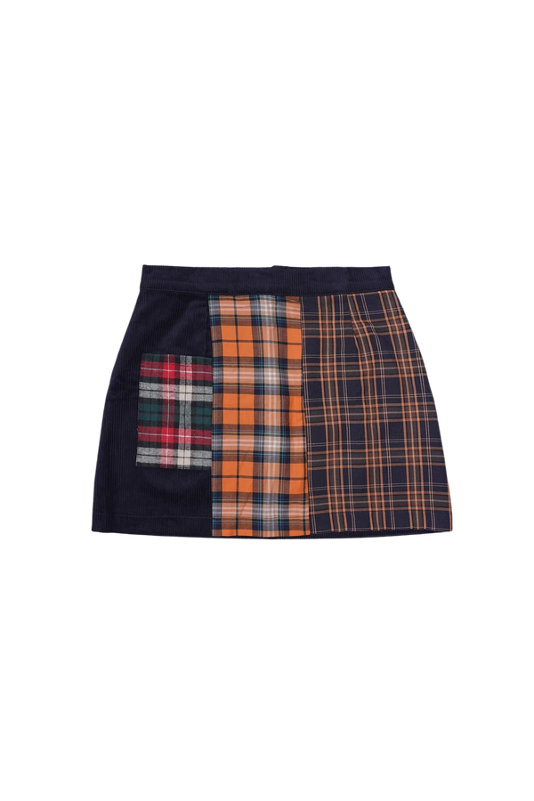 Patched Cord Mini Skirt Navy Orange