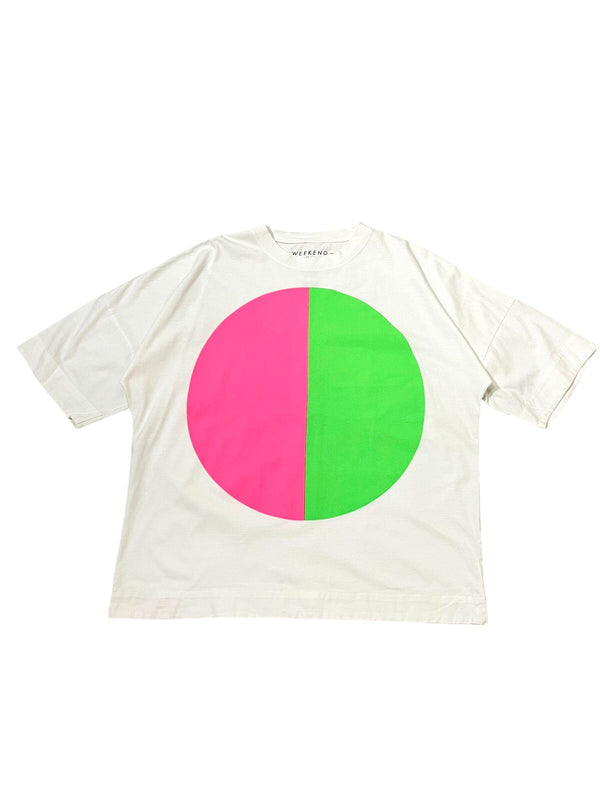 Weekend Tshirt - White Pink Green Round