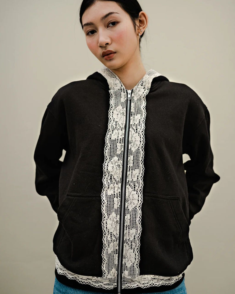 Dune Lace Hoodie Black All Size