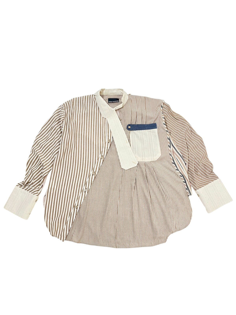 Meeya Asymmetric Shirt Creme Stripe